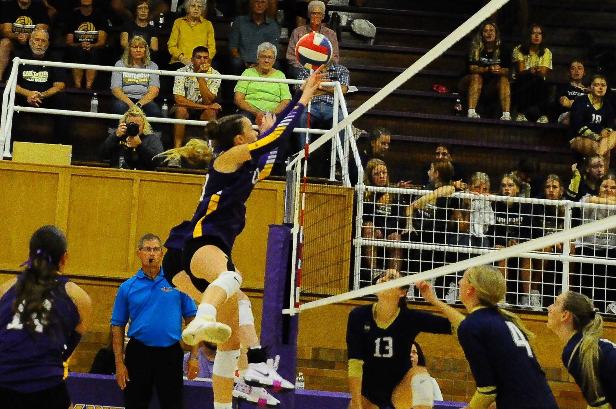 Casey-Westfield at the net vs. Teutopolis on Aug. 25. Photo by Tom Lisella.