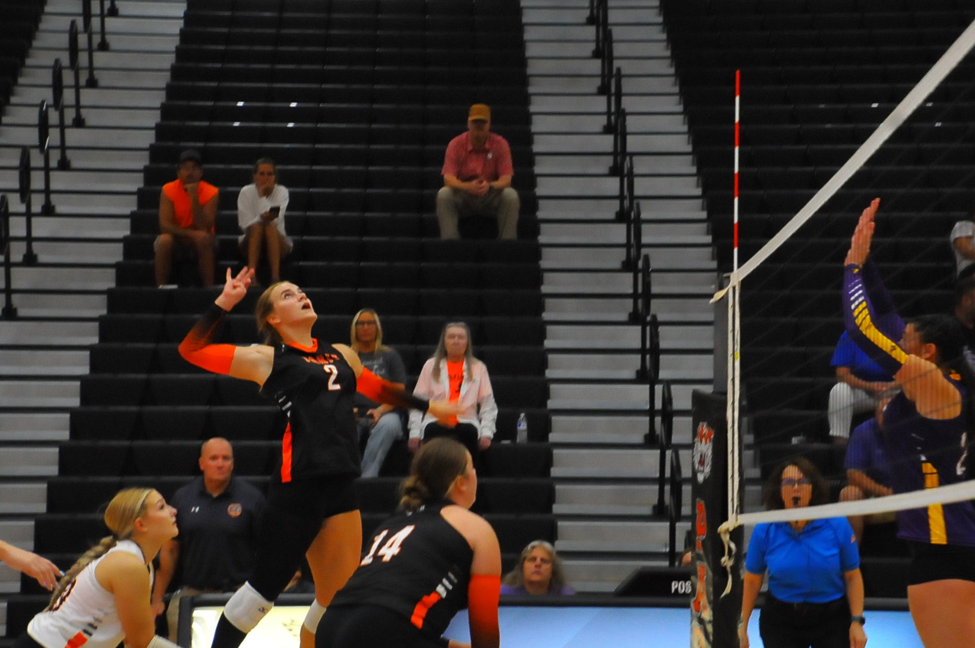 Eva Smith (2) of Paris sets to power the ball over the net vs. Casey-Westfield (Photo by Tom Lisella).