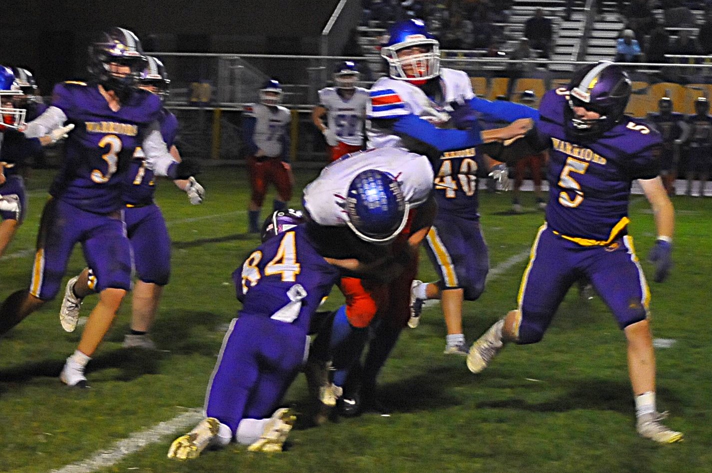 Jeff Self (84) of Casey-Westfield dives in to make a stop against Red Hill (photo by Tom Lisella).