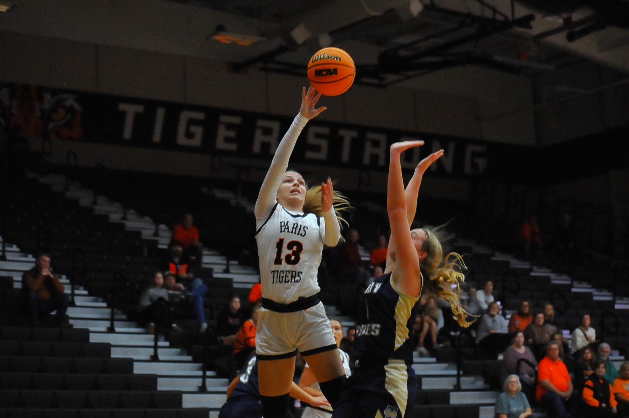 Kailey Young of Paris (13) gets a shot away against visiting Teutopolis (Photo by Tom Lisella).