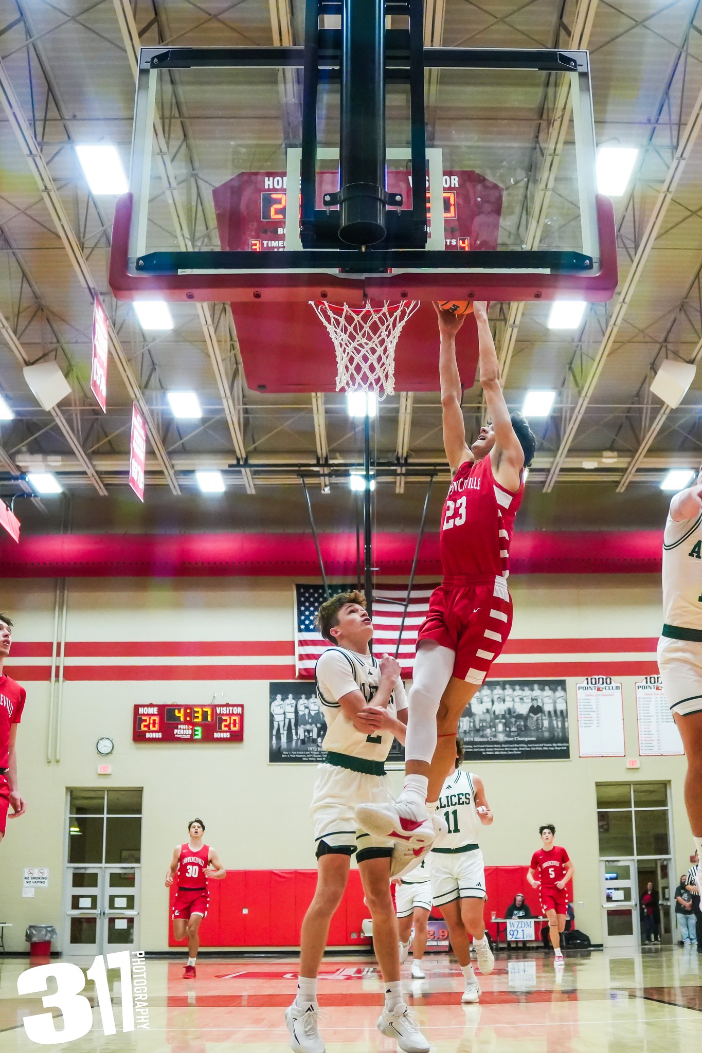 Noah Wilson of Lawrenceville (23) skies high against Vincennes Lincoln (Photo by 317 Photography).